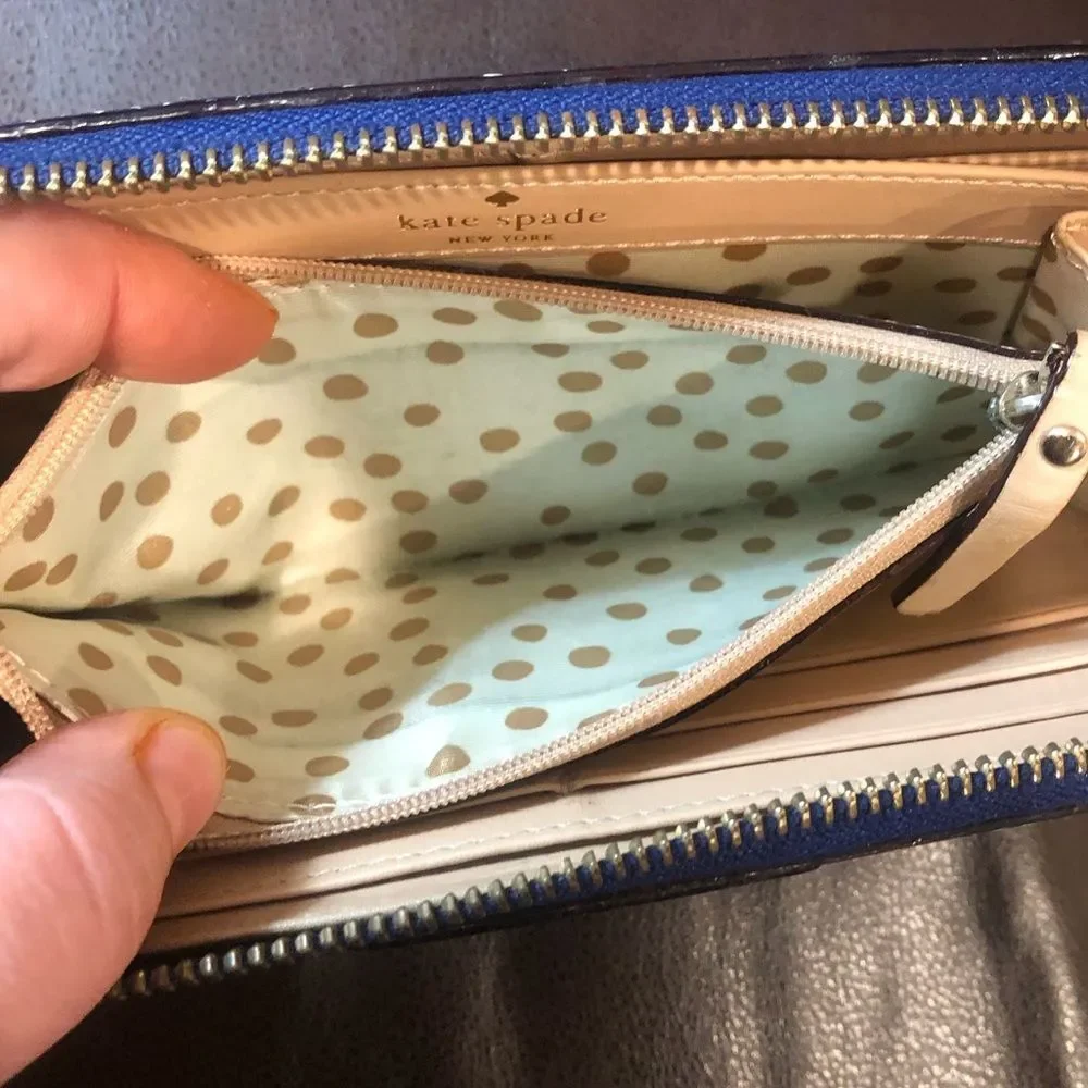 KATE SPADE Cobalt Blue Leather Full Zip Continental Wallet Excellent Condition